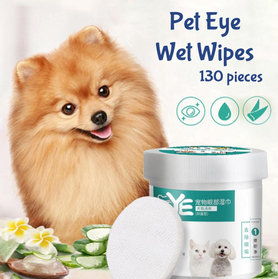 Pet Eye Wipes Showcase, Pomeranian Dog in the background