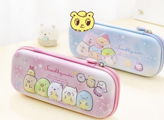 Pink and Blue Sumikko Gurashi Pencil Case Presented on Table